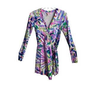 Vibrant Lilly Pulitzer Tiki Floral Wrap Romper Dress Size XXS‎